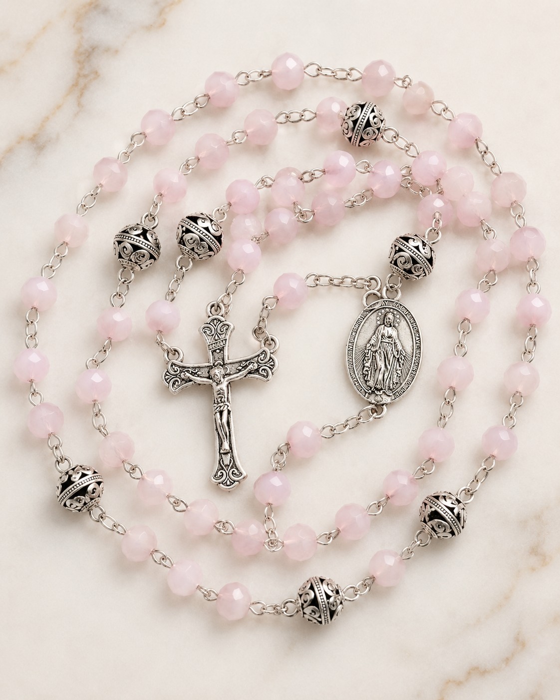 Rose blush filigree rosary